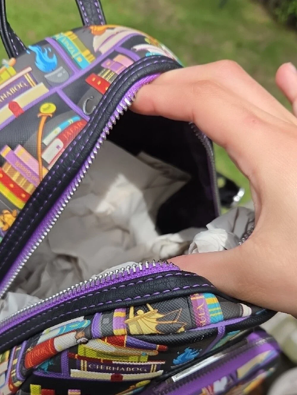 Loungefly Multicolor Storybook Mini Backpack with Purple Trim NWT